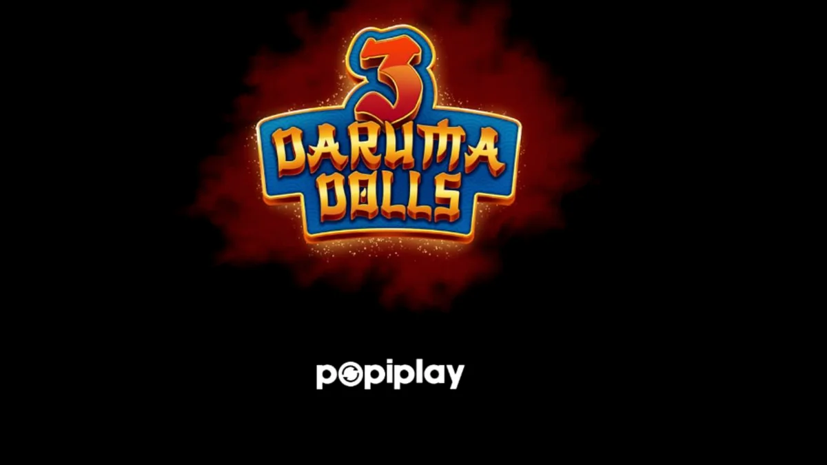 Tampilan visual slot 3 Daruma Dolls dengan latar belakang kuil Jepang dan boneka Daruma